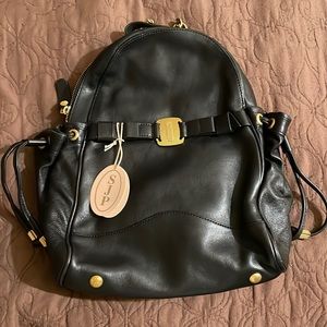SJP by Sarah Jessica Parker Black Leather Backpack with Gold Hardware